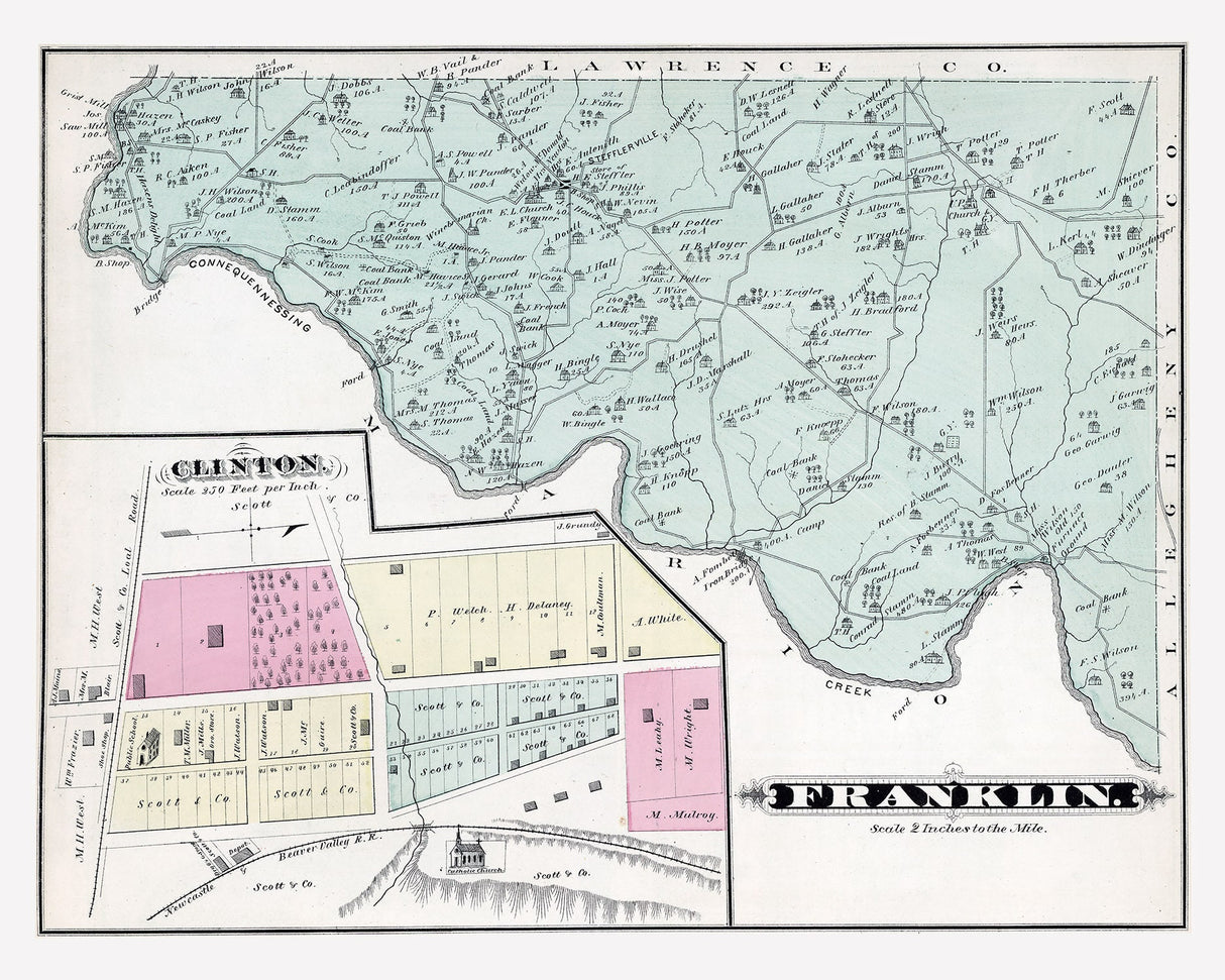 1876 Map of Franklin Township Beaver County Pennsylvania