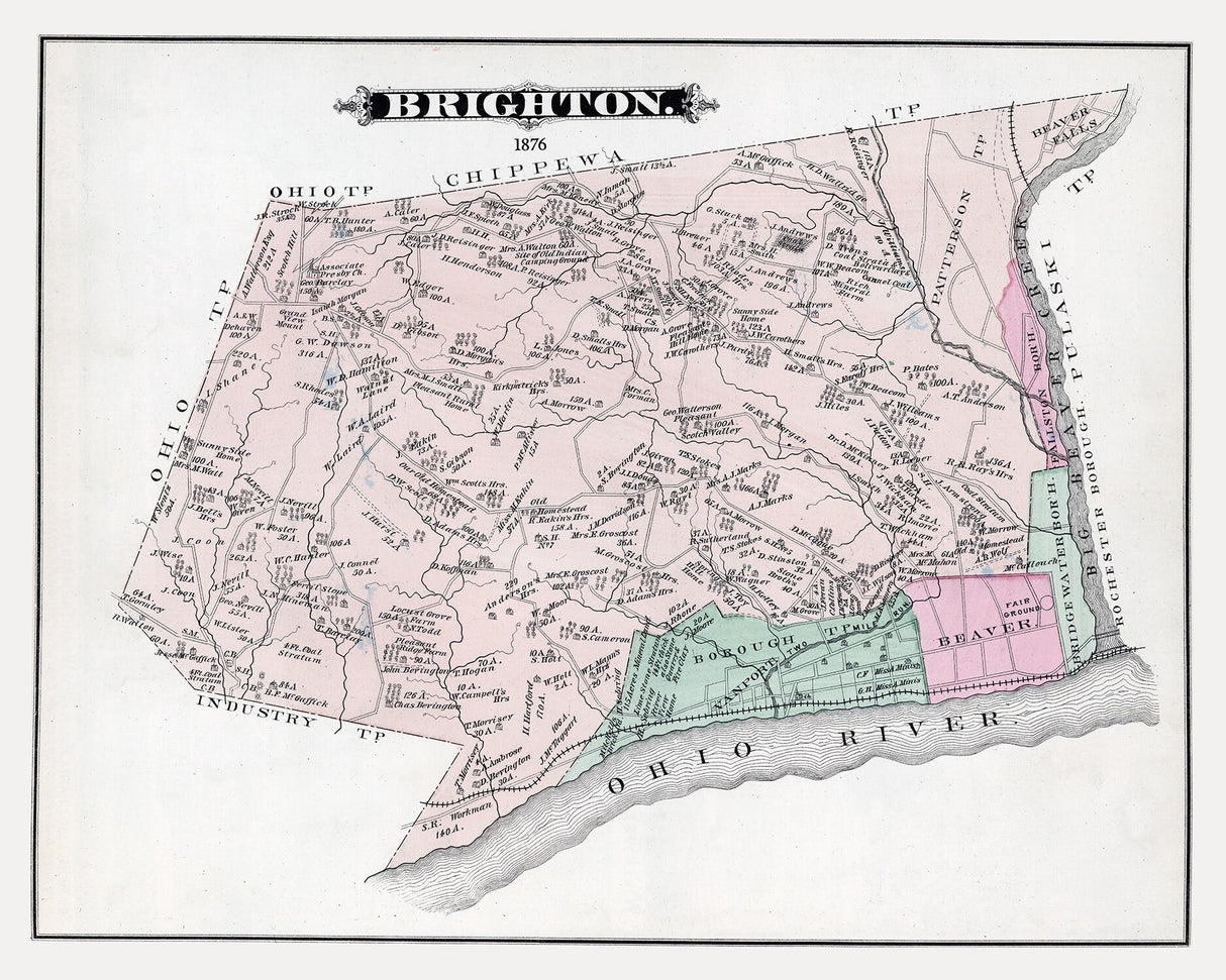 1876 Map of Brighton Township Beaver County Pennsylvania