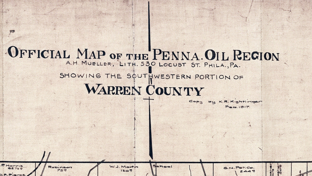 1917 Map of Warren County Pennsylvania Oil Region Southwest