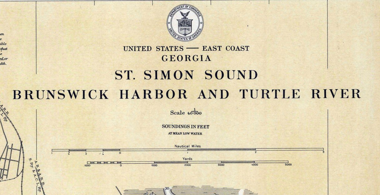 1926 Nautical Chart of St Simon Sound Brunswick Harbor Georgia