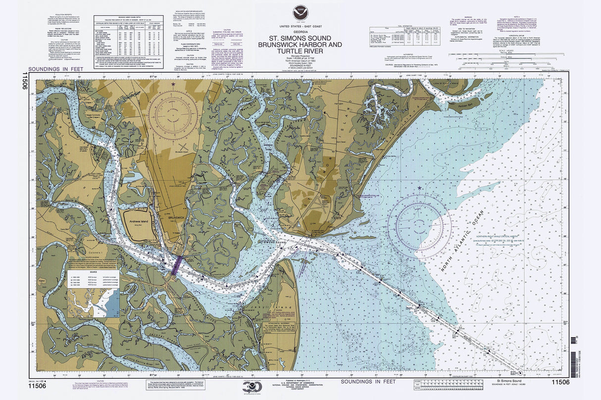 2000 Nautical Chart of St Simon Sound Brunswick Harbor Georgia