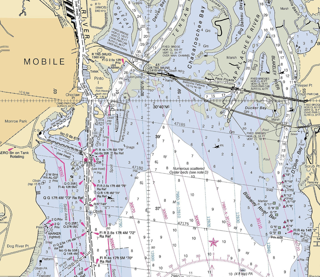 2008 Nautical Chart of Mobile Bay Alabama