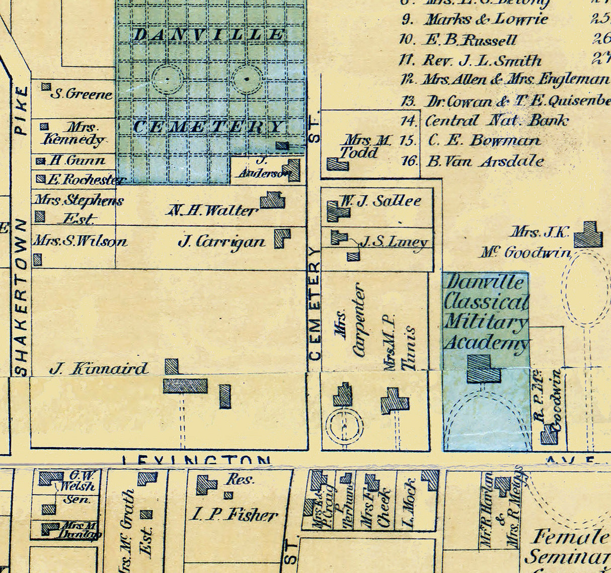 1876 Map of Danville Boyle County Kentucky
