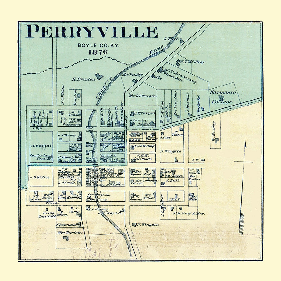 1876 Map of Perryville Boyle County Kentucky