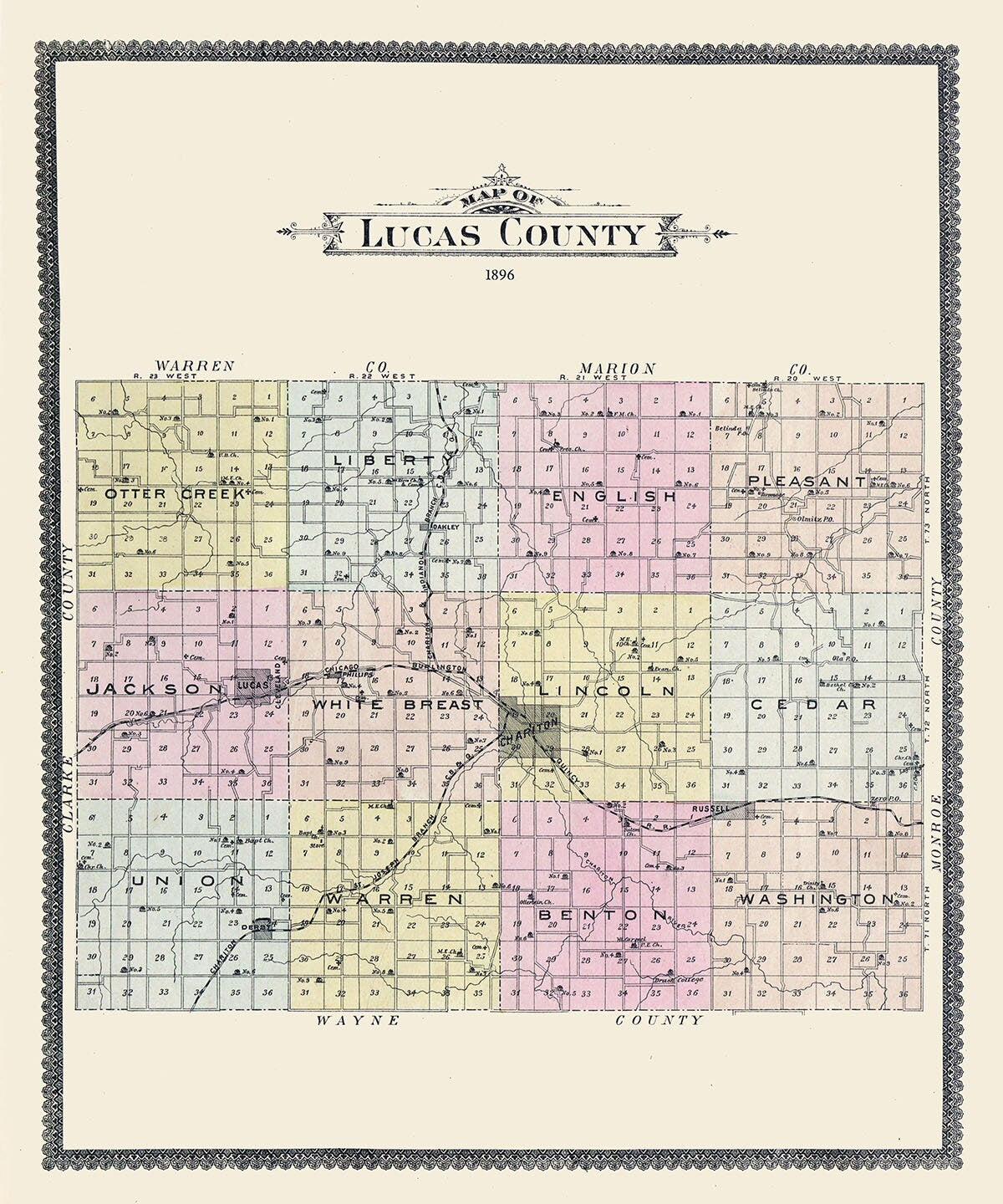 1896 Map of Lucas County Iowa