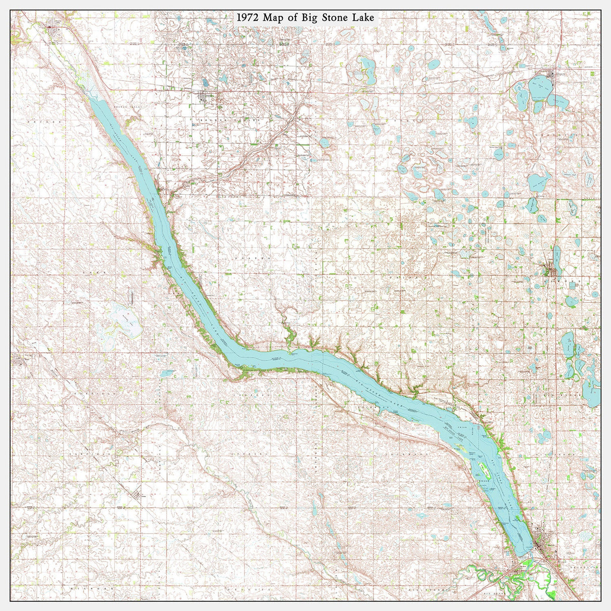 1971 Map of Big Stone Lake Minnesota South Dakota