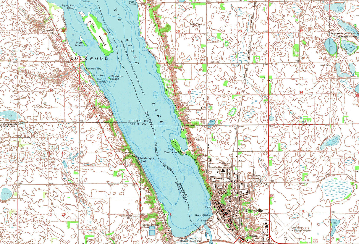 1971 Map of Big Stone Lake Minnesota South Dakota