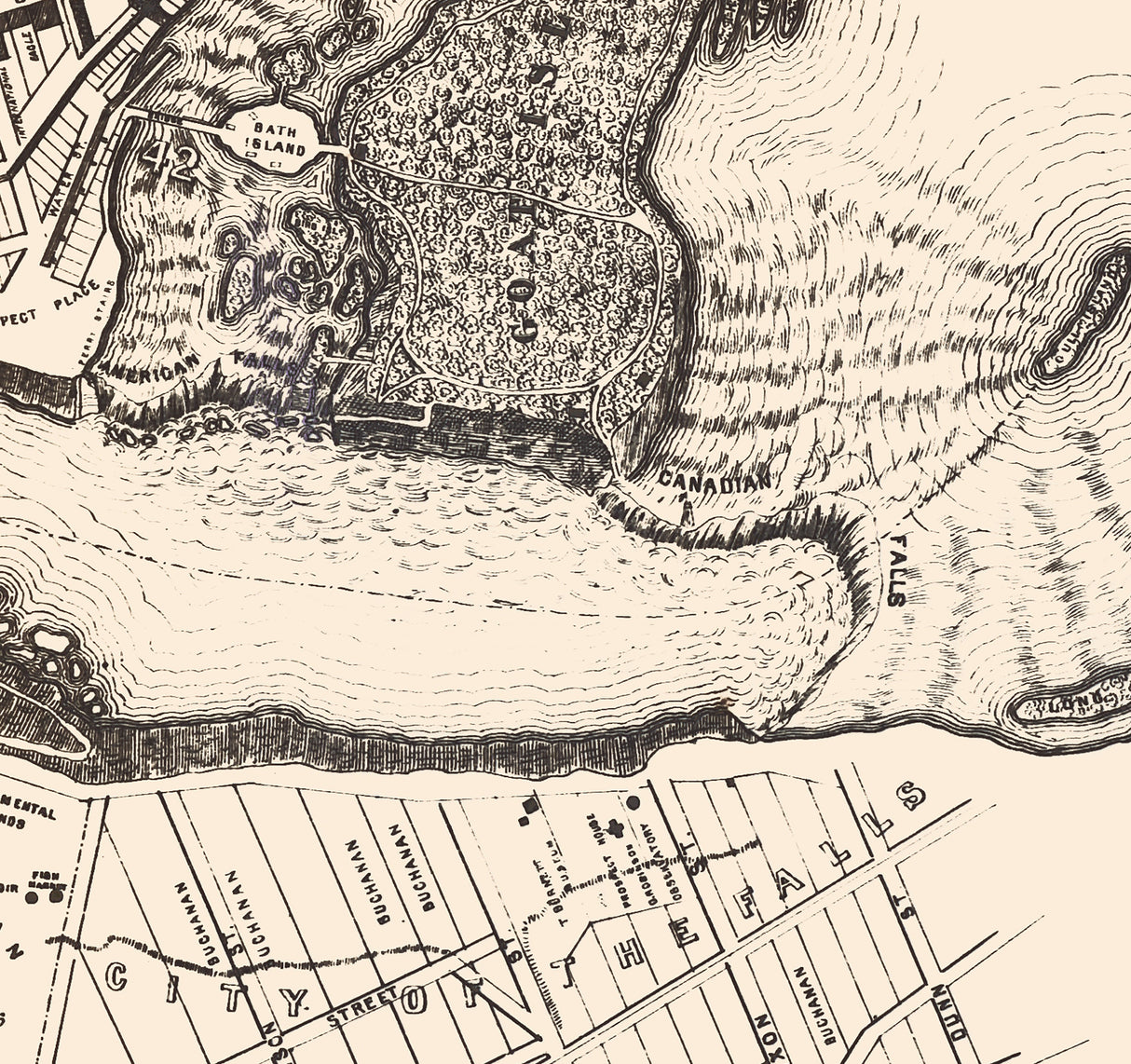 1856 Map of Niagara Falls and Niagara City