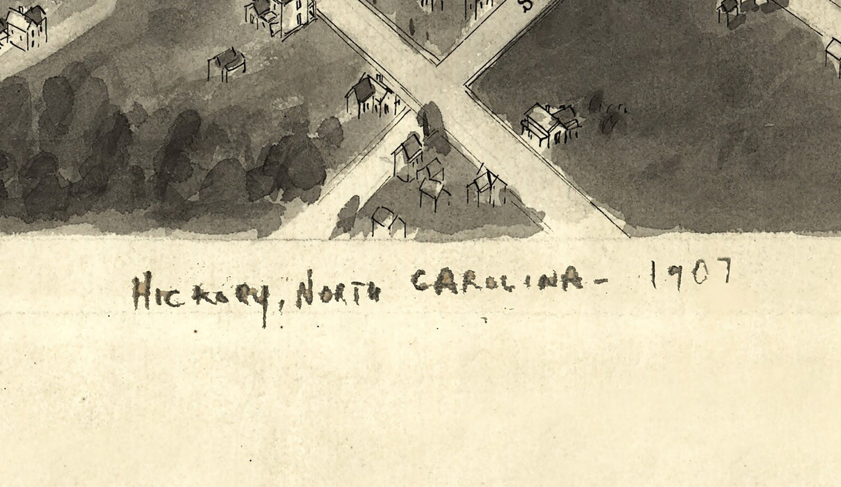 1907 Panoramic Map of Hickory North Carolina