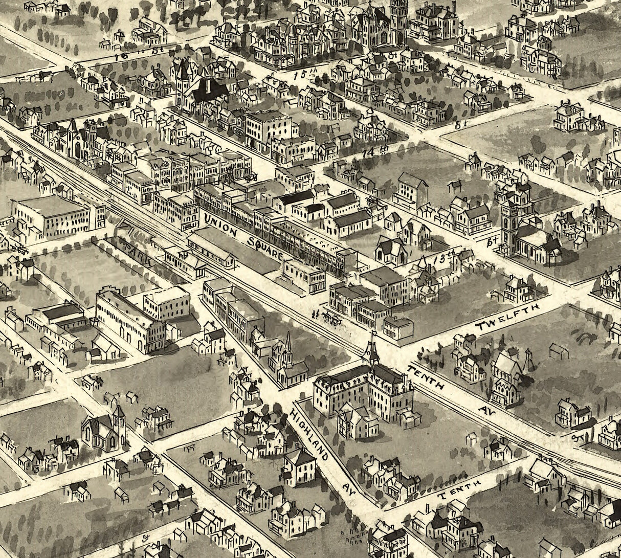 1907 Panoramic Map of Hickory North Carolina