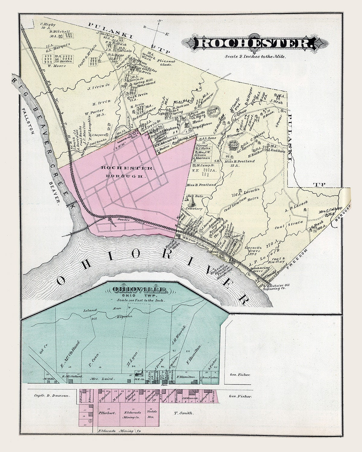 1876 Map of Rochester Township Beaver County Pennsylvania