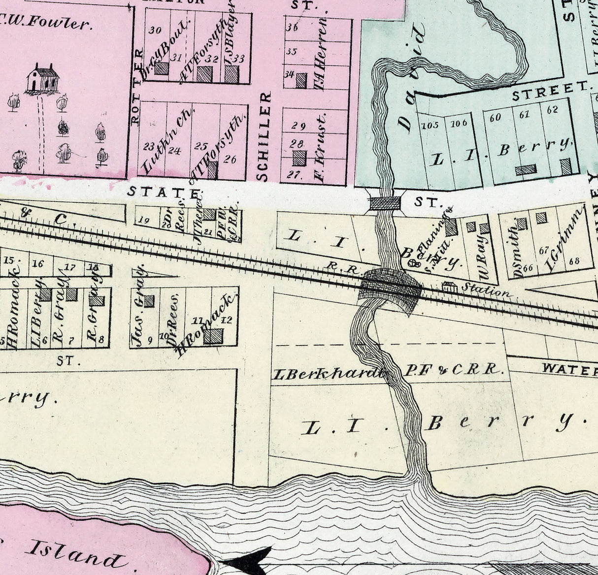 1876 Town Map of Baden Station Beaver County Pennsylvania