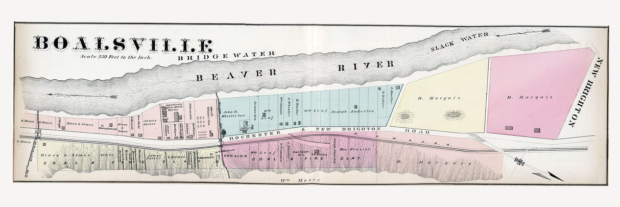 1876 Town Map of Boalsville Beaver County Pennsylvania