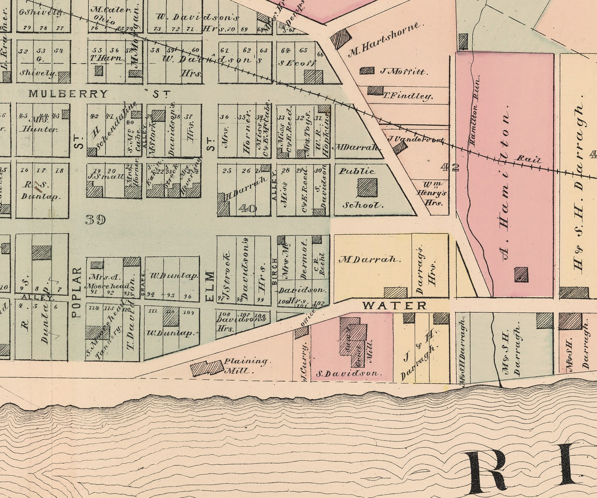 1876 Town Map of Bridgewater Beaver County Pennsylvania