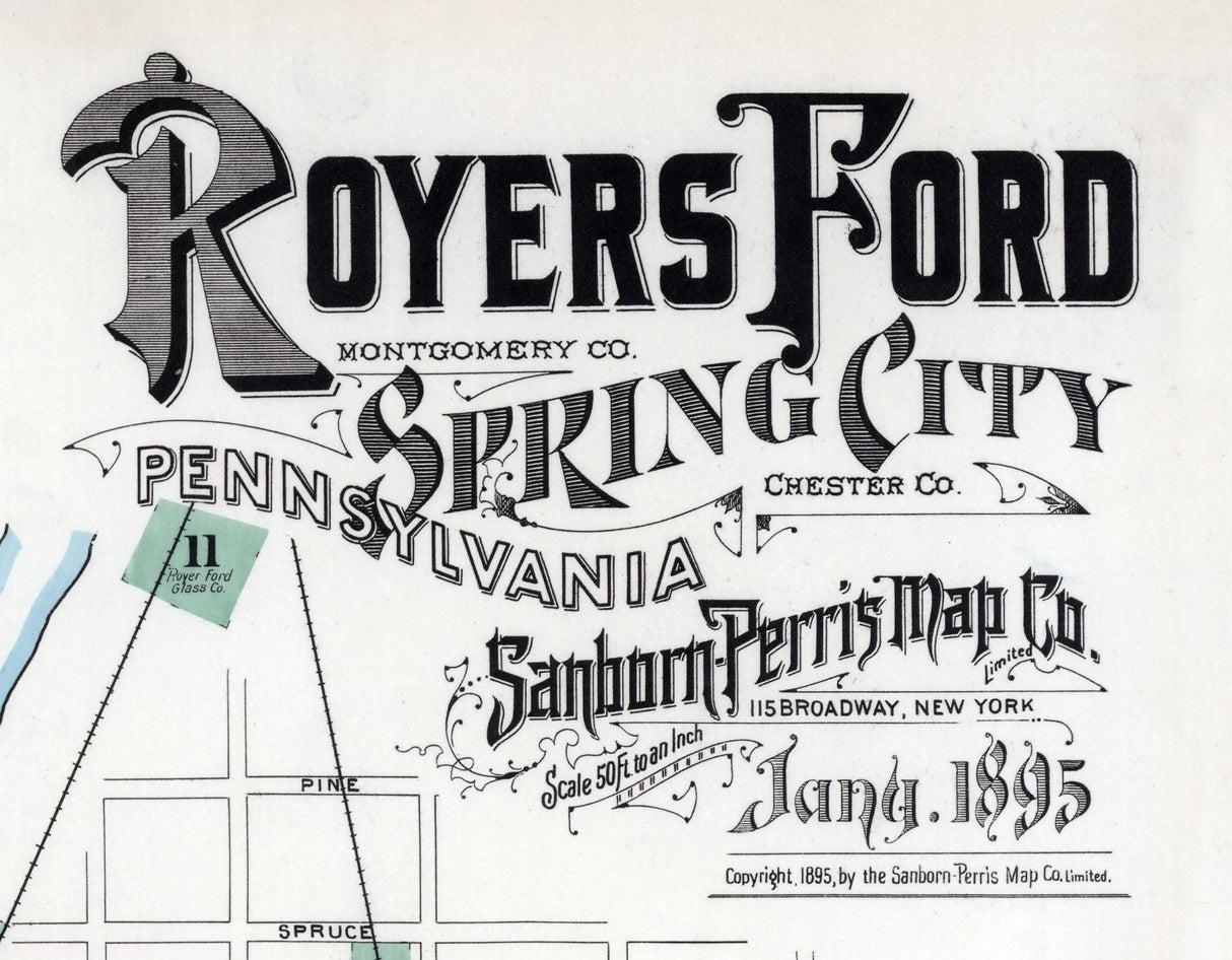 1895 Town Map of Royersford Montgomery County Pennsylvania