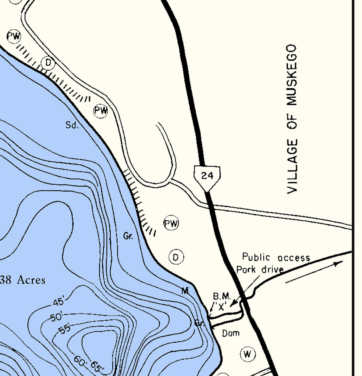 1966 Map of Little Muskego Lake Waukesha County Wisconsin