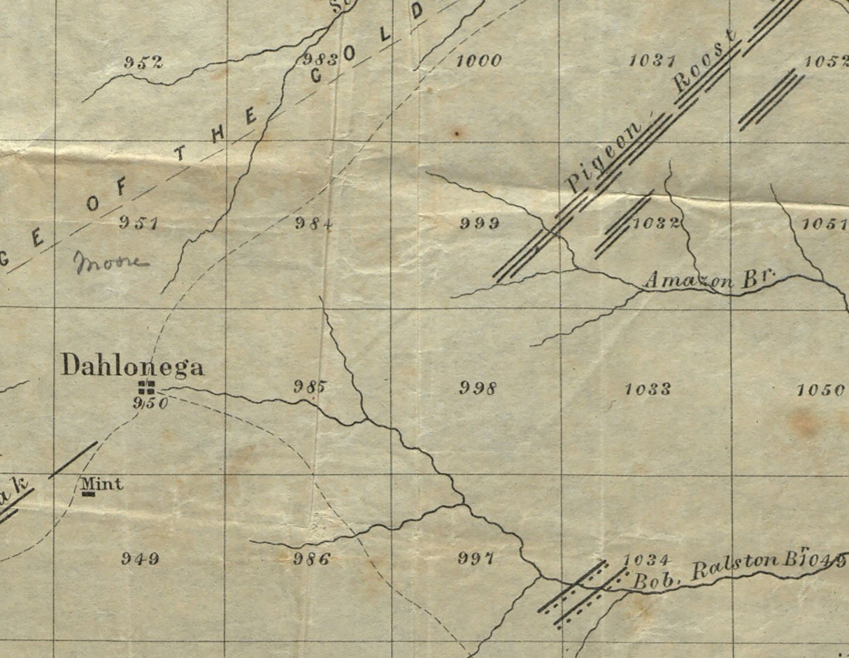 1859 Map of Dahlonega Georgia Gold Placers