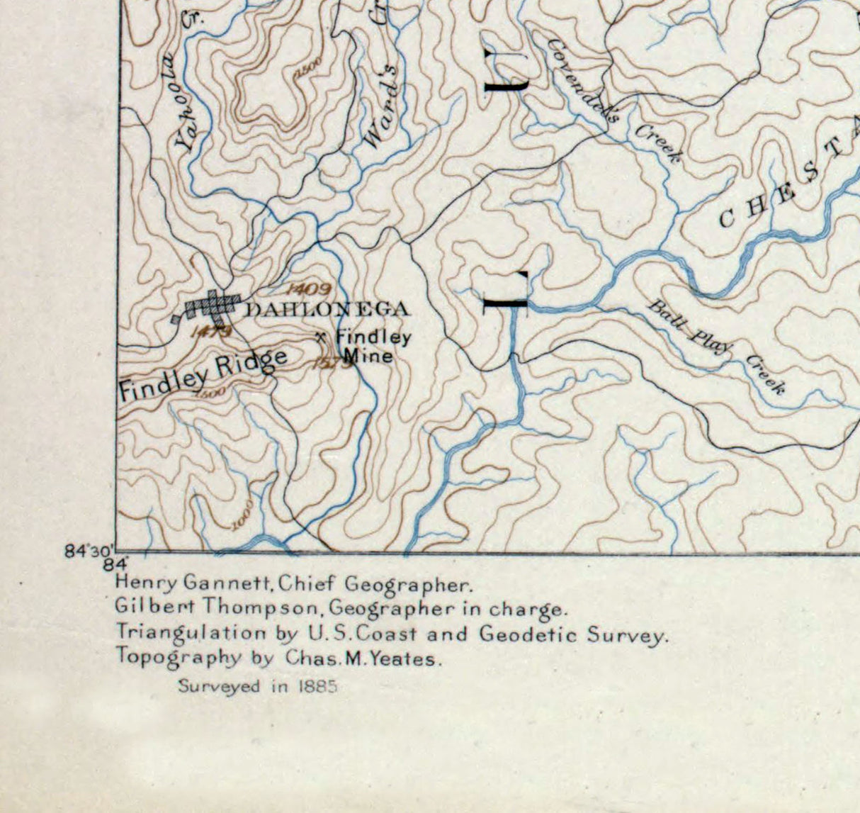 1885 Map of Dahlonega Georgia Topographic Sheet