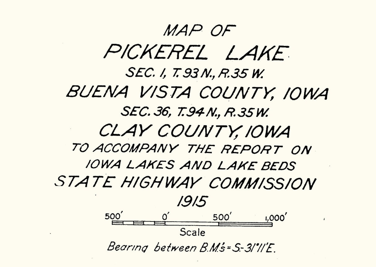 1915 Map of Pickerel Lake Clay County Iowa