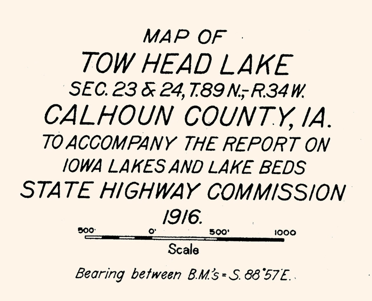 1916 Map of Tow Head Lake Calhoun County Iowa