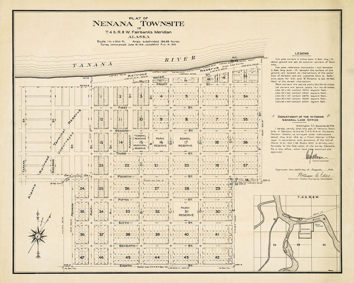 1916 Town Map of Nenana Alaska