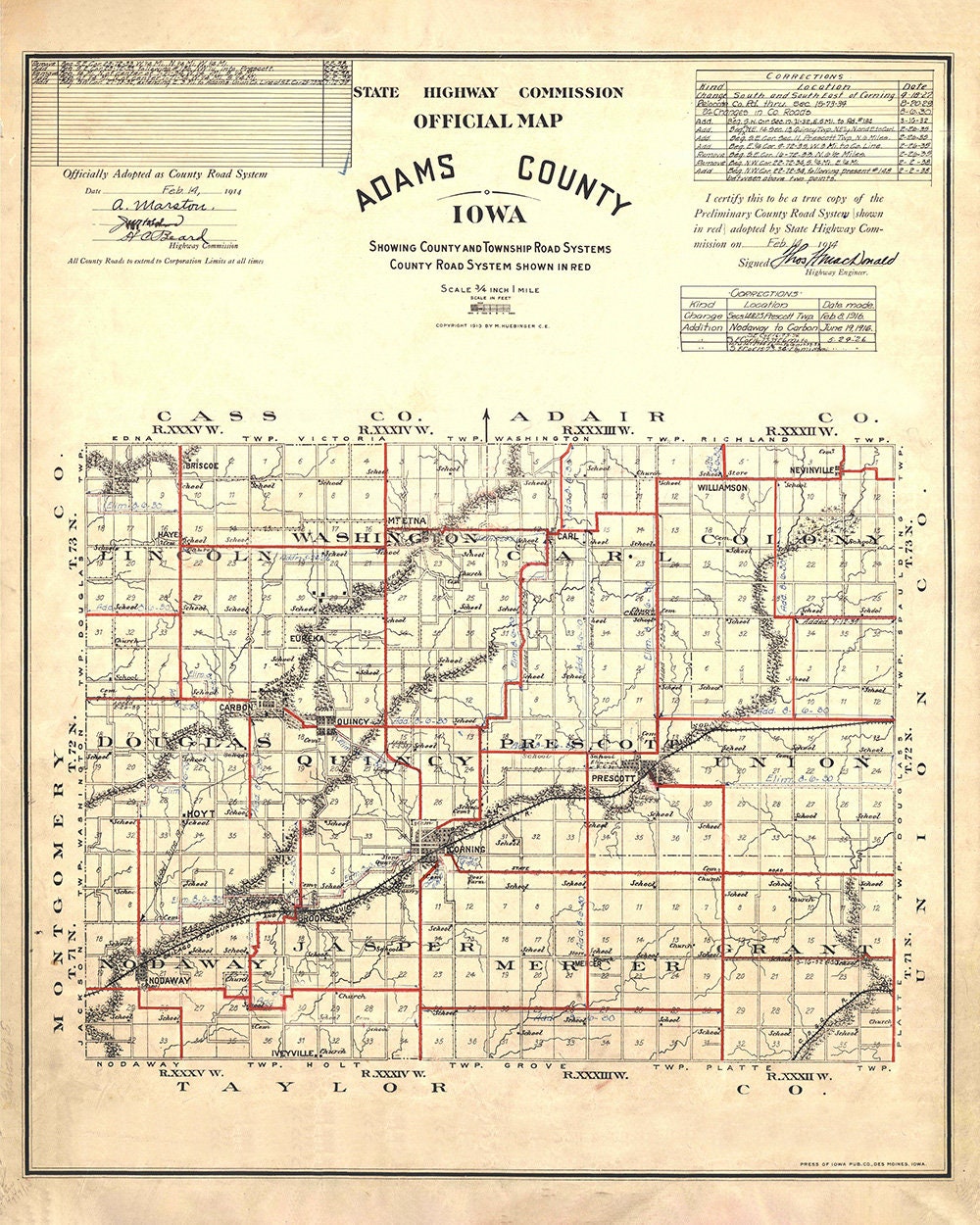 1914 Map of Adams County Iowa