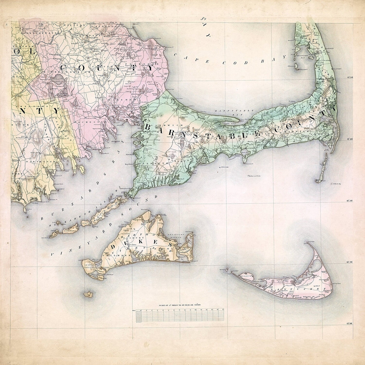 1844 Map of Barnstable County Massachusetts