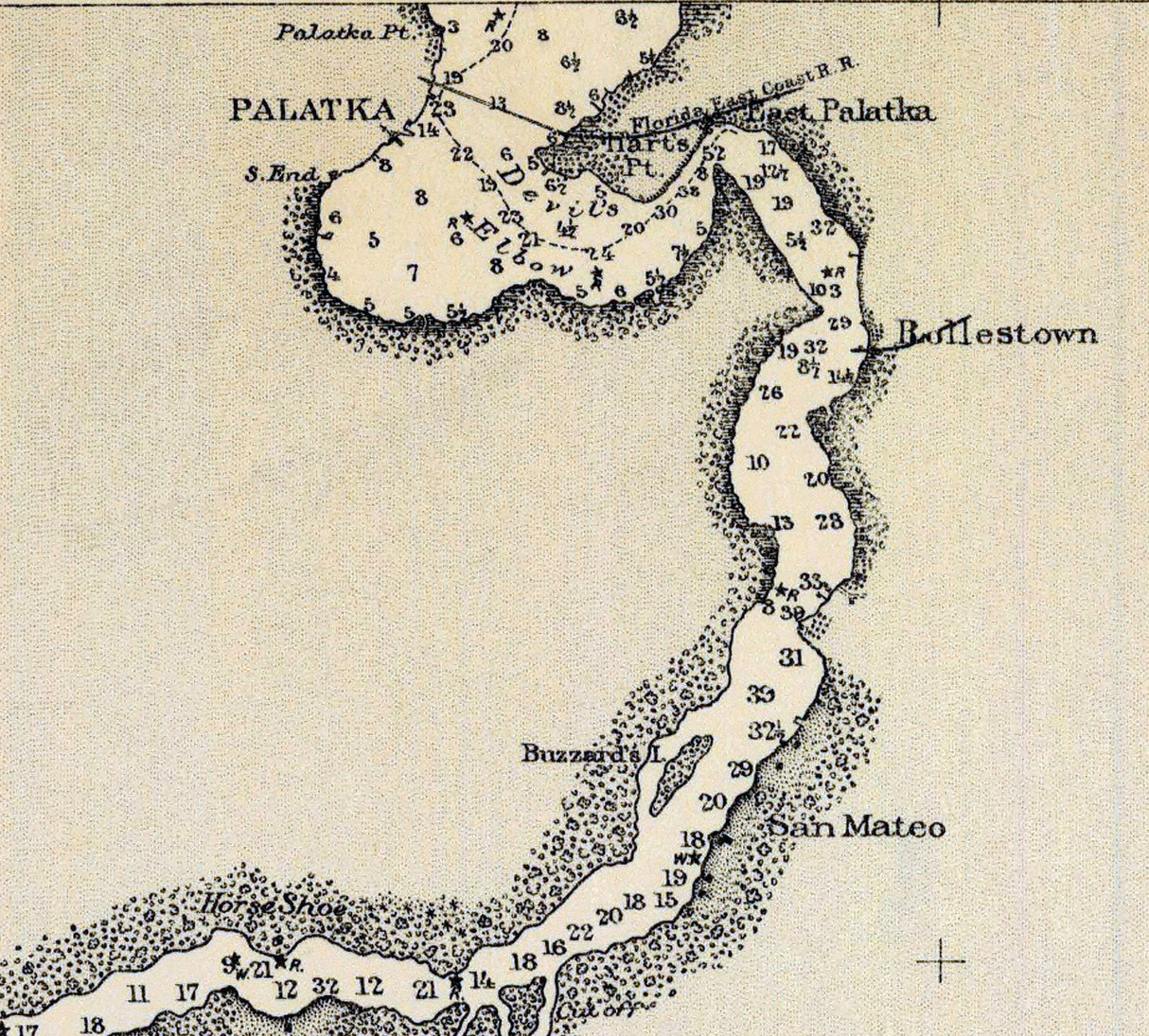 1895 Nautical Chart of St Johns River from Palatka to Lake Monroe