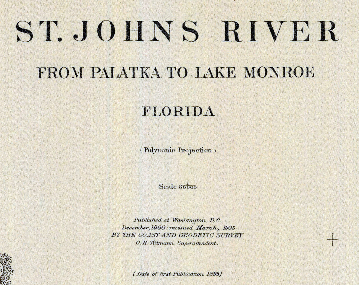 1895 Nautical Chart of St Johns River from Palatka to Lake Monroe