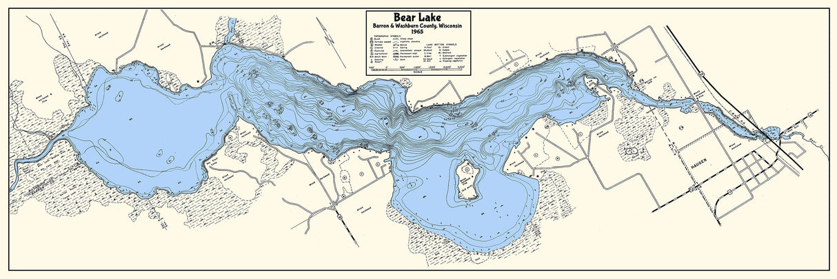 1965 Map of Bear Lake Barron and Washburn County Wisconsin