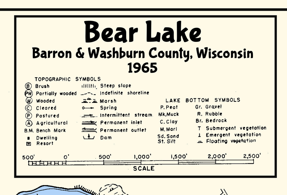 1965 Map of Bear Lake Barron and Washburn County Wisconsin