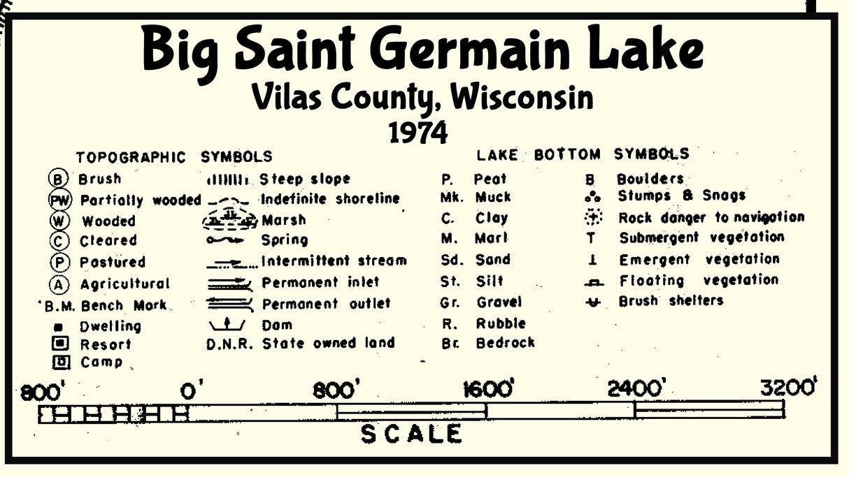 1974 Map of Big Saint Germain Lake Vilas County Wisconsin