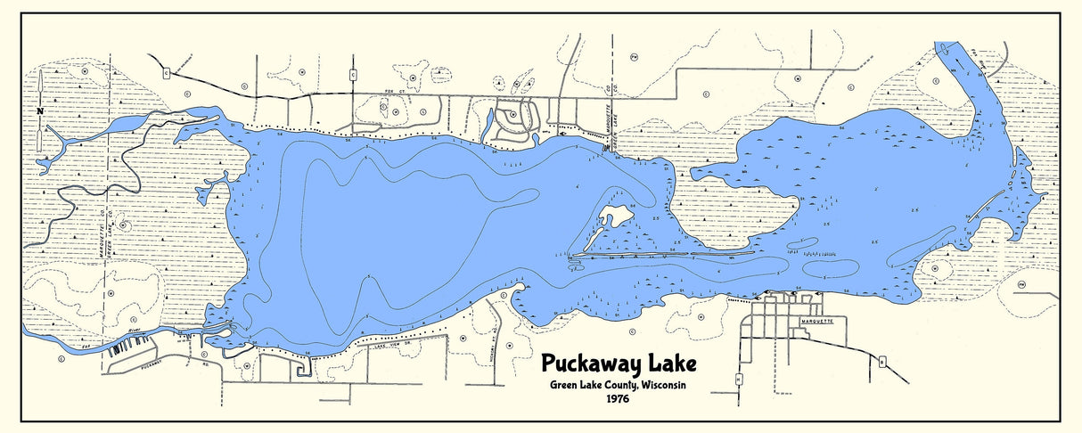 1976 Map of Puckaway Lake Green Lake County Wisconsin