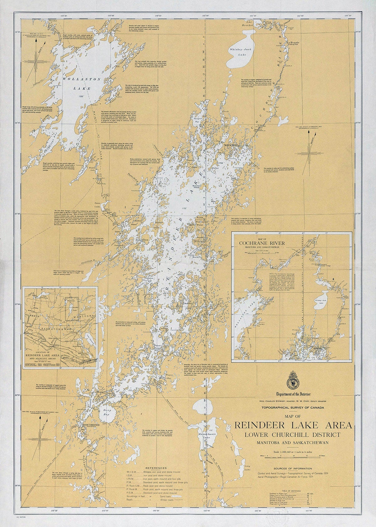 1925 Map of Reindeer Lake Area Manitoba and Saskatchewan Canada