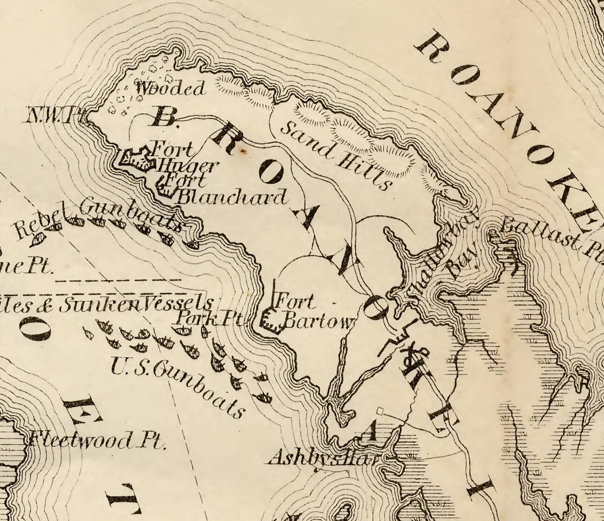 1862 Map of Roanoke Island North Carolina