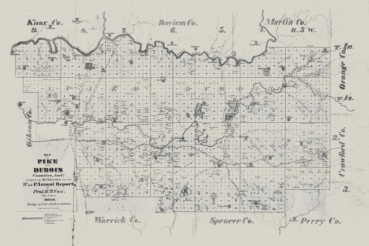 1872 Map of Pike and Dubois County Indiana