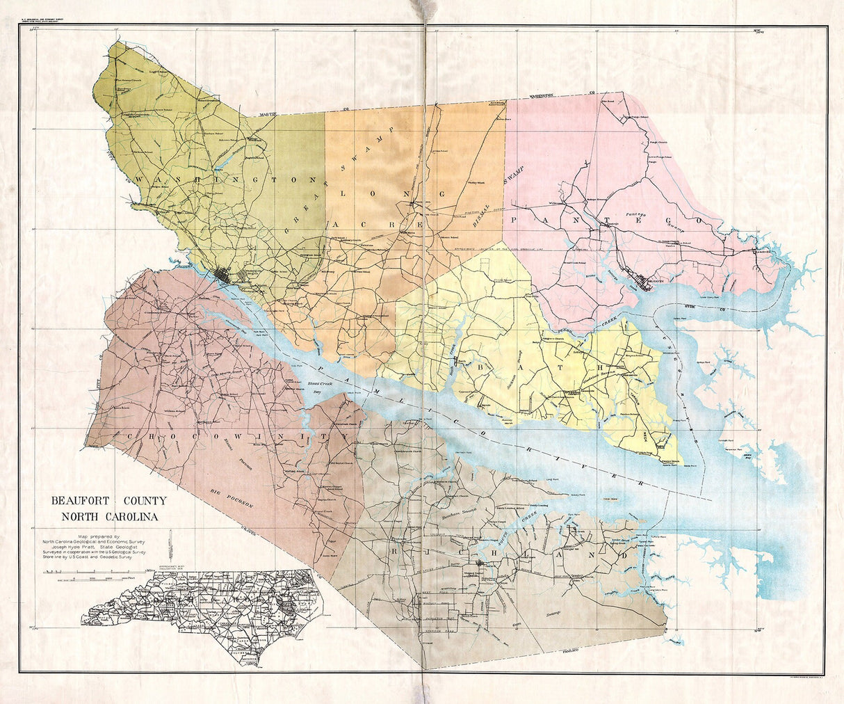 1908 Map of Beaufort County North Carolina