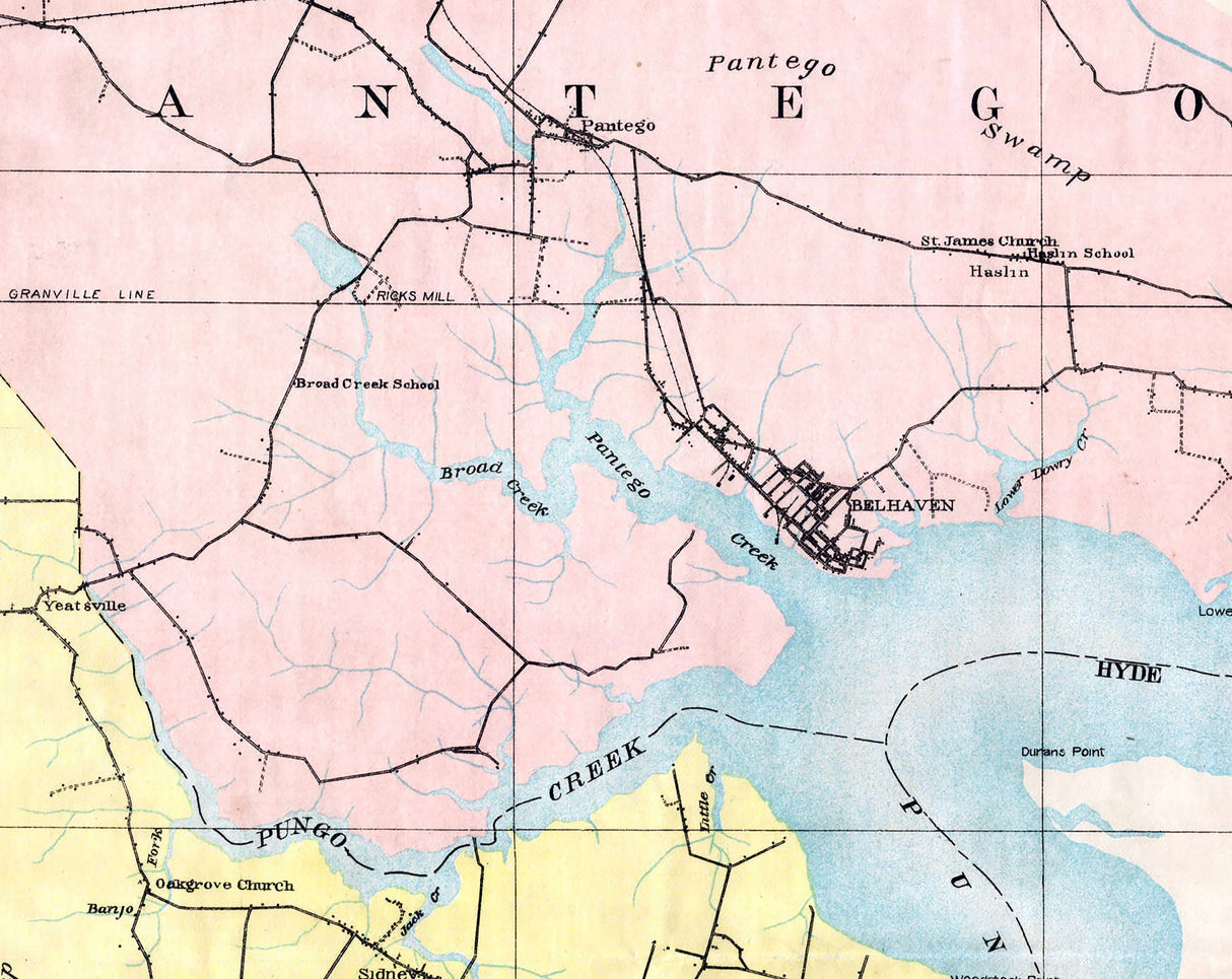 1908 Map of Beaufort County North Carolina