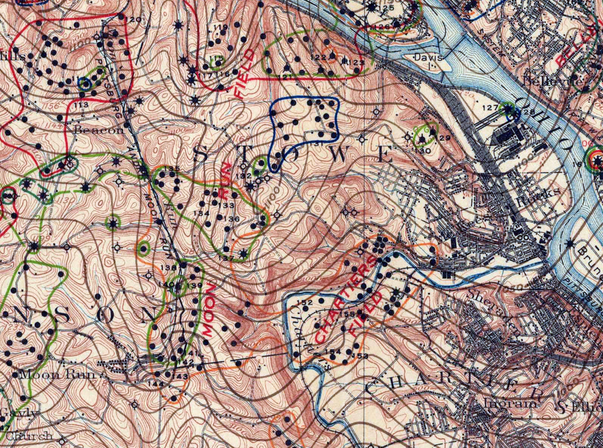 1910 Map of Carnegie Quadrangle Pennsylvania Oil and Gas Fields