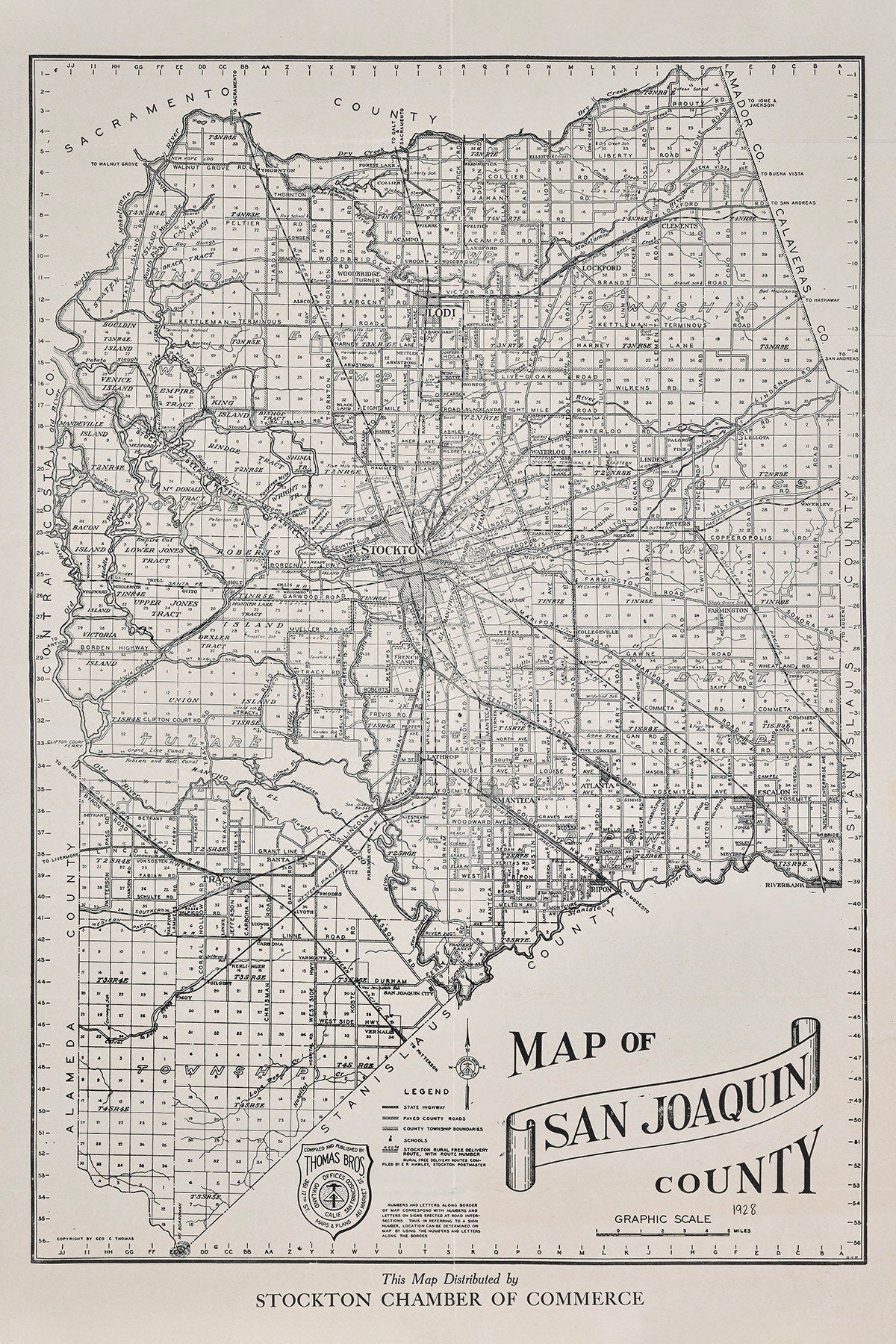 1928 Map of San Joaquin County California