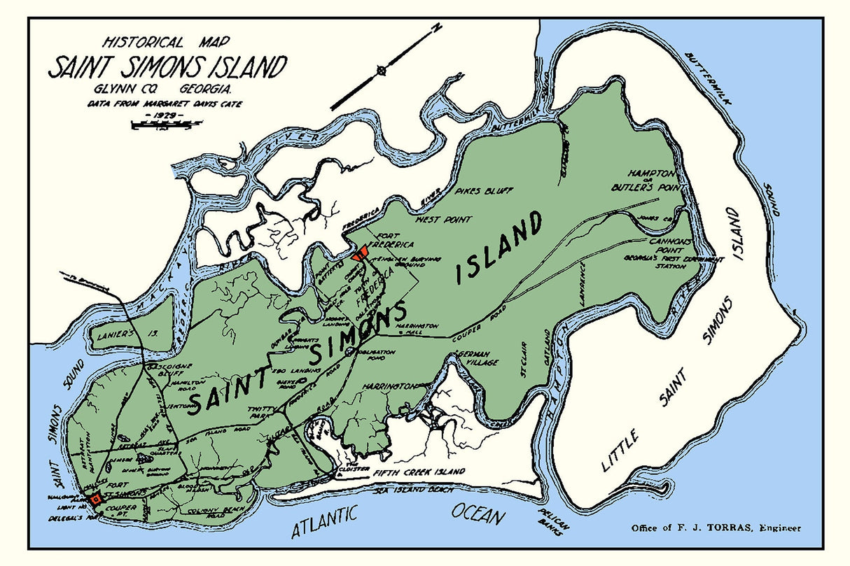 1929 Map of Saint Simons Island Glynn County Georgia