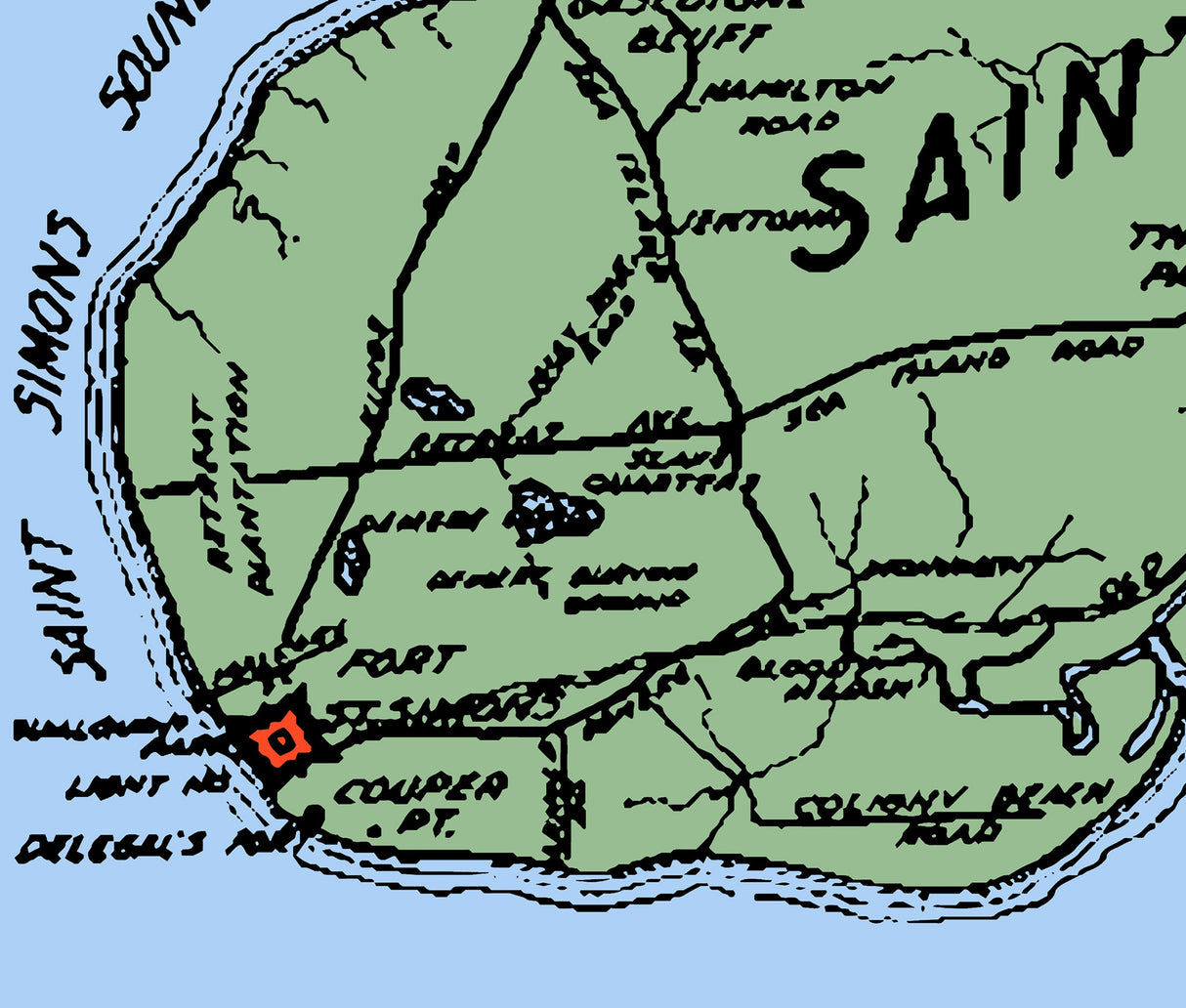 1929 Map of Saint Simons Island Glynn County Georgia