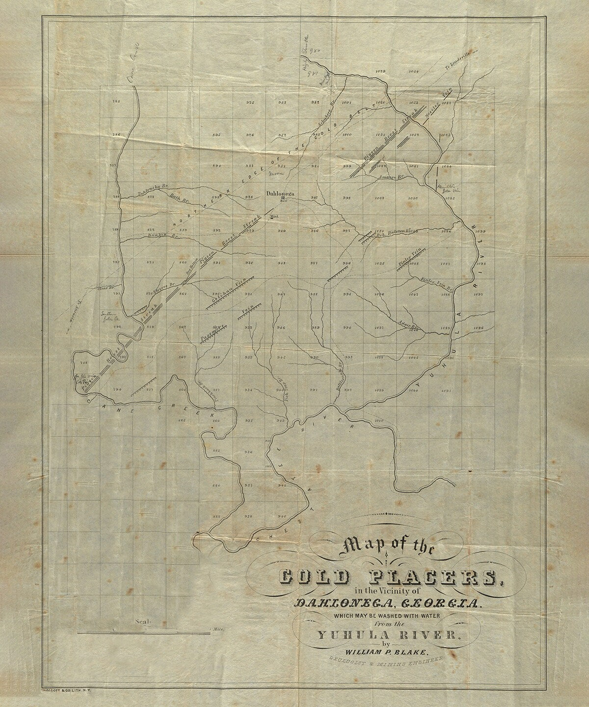 1859 Map of Dahlonega Georgia Gold Placers