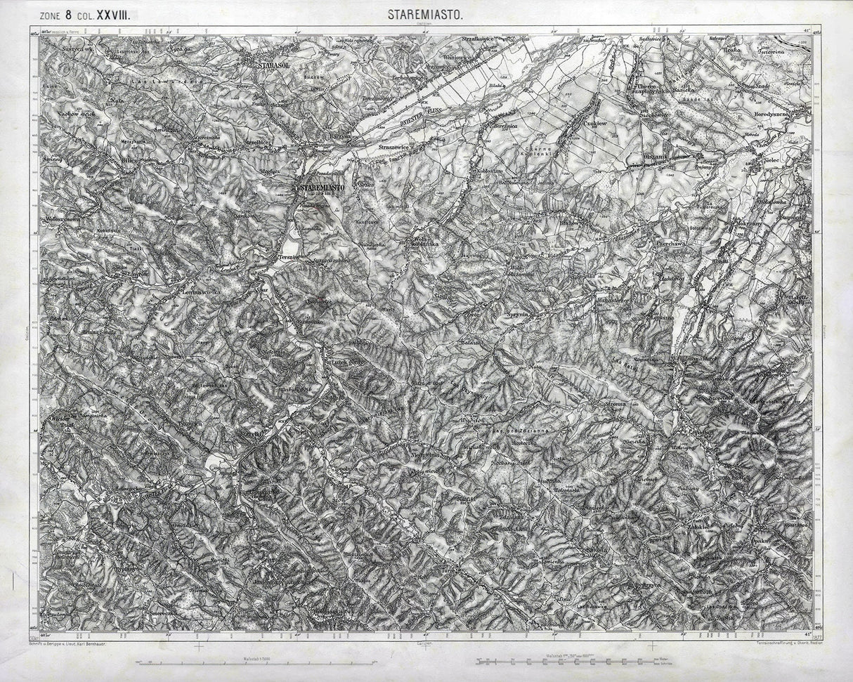 1877 Map of Staremiasto Galicia Region Austro Hungarian Empire