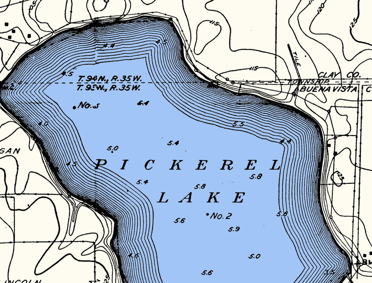 1915 Map of Pickerel Lake Clay County Iowa