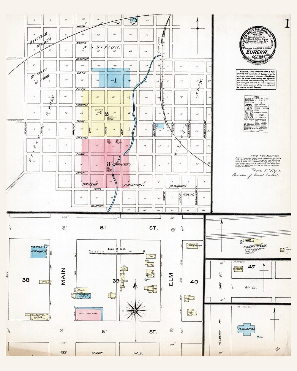 1884 Town Map of Eureka Greenwood County Kansas