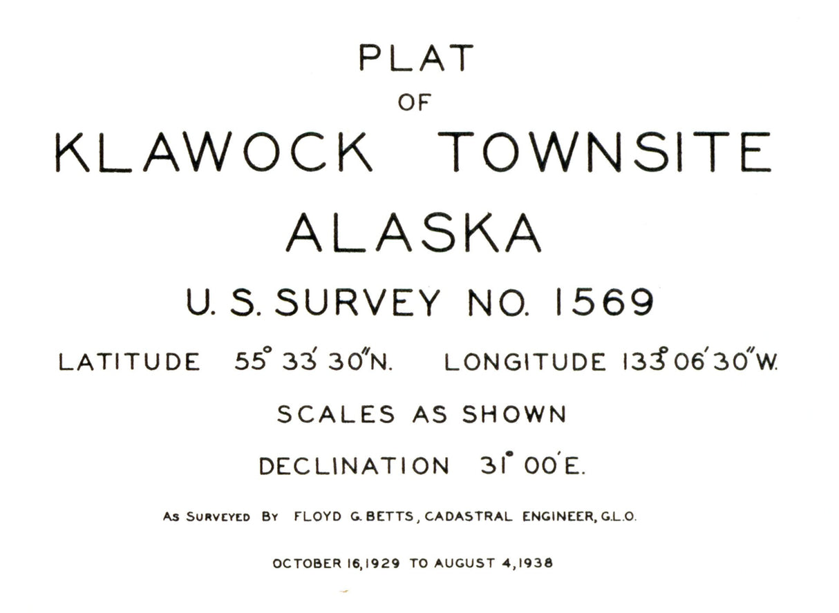 1938 Town Map of Klawock Alaska