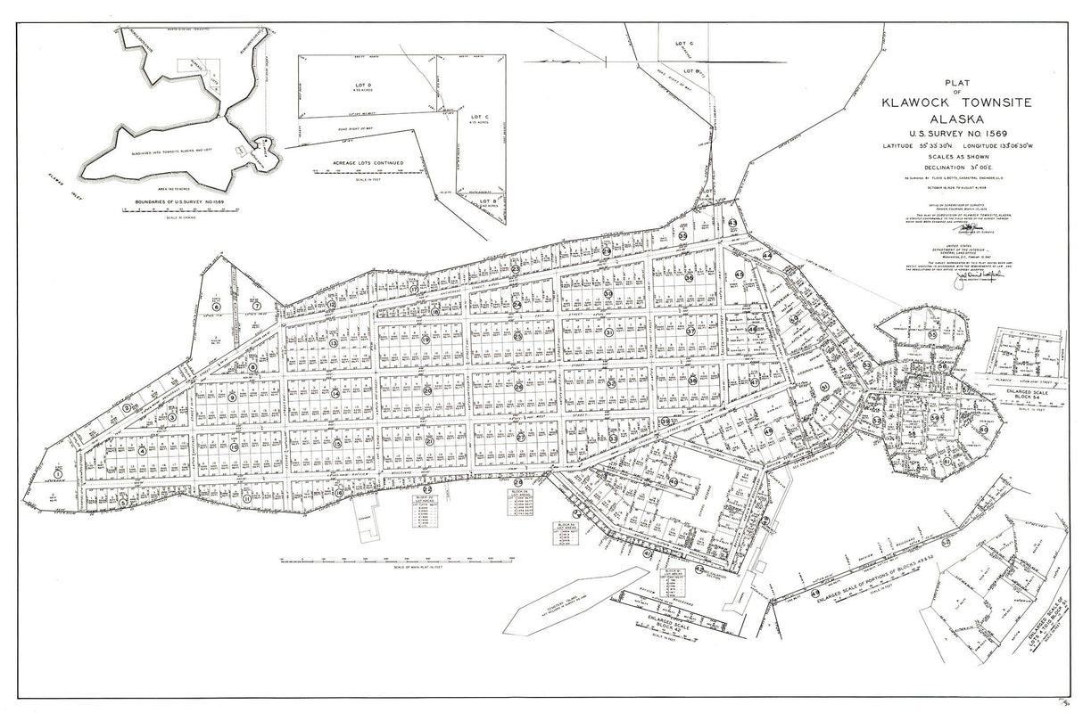 1938 Town Map of Klawock Alaska