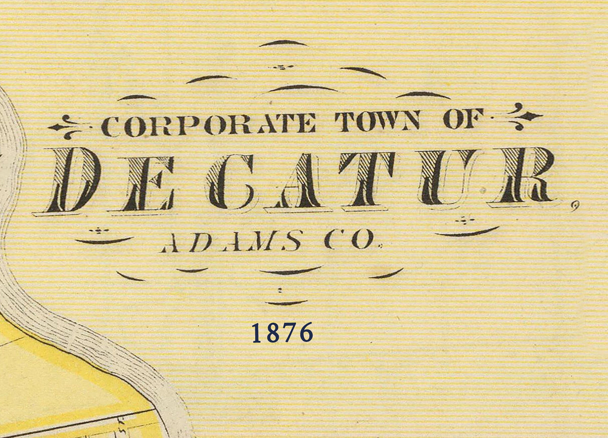 1876 Town Map of Decatur Adams County Indiana