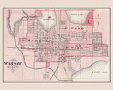 1876 Town Map of Warsaw Kosciusko County Indiana